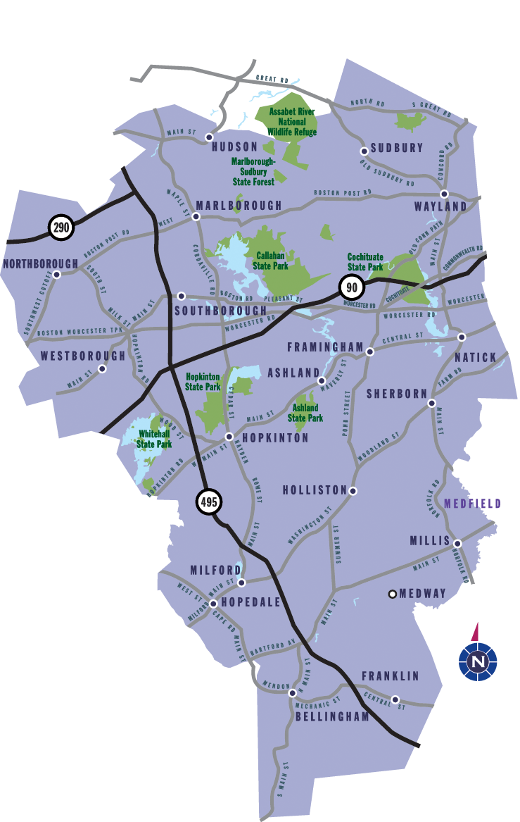 Metrowest Massachusetts Towns Map